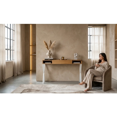 KONSOLA Z SZUFLADĄ DREWNO LITE DĄB OLCHA SKD-289